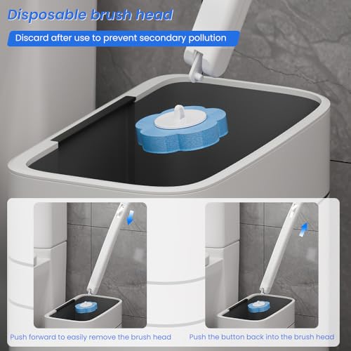 Disposable Toilet Brush: Toilet Bowl Brush and Holder Set with 24 Wand Refills, Upgraded Handle Auto Open Cleaners, Toilet Cleaning System with Storage Caddy for Sink, Bathtub, Floor, Drain