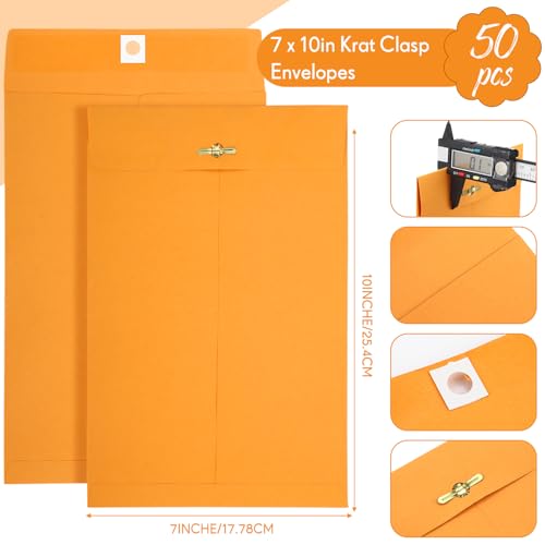 Teling 50 Pcs Manilla Clasp Envelopes Kraft Closure - color: Yellow, size: 7*10