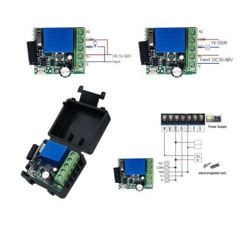 QIACHIP DC 5V 6V 9V 12V 24V 60V Wireless Remote Switch 433Mhz 1 Channel Relay Receiver Momentary Toggle with 4 Transmitter for Gate Door,LED,Car - style: 1 receiver+ 4 transmitters