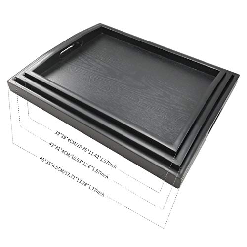 DILLMAN Serving Tray Large Black Wood Rectangle Food Tray Butler Tray Breakfast Tray with Handles (Medium) - size: 16.5" x 12.6" x 1.6"