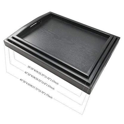 DILLMAN Serving Tray Large Black Wood Rectangle Food Tray Butler Tray Breakfast Tray with Handles (Medium) - size: 16.5" x 12.6" x 1.6"