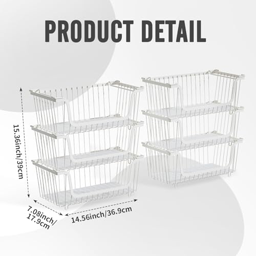 GAOKASE 6 Pcs Stackable Wire Baskets for Pantry Organizers and Storage, - color: 6-White