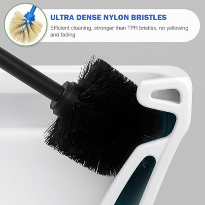 Brushed Nickel Toilet Brush and Holder Set, 304 Stainless Steel Toilet Brush for Bathroom, Heavy Duty Toilet Bowl Brush with Holder, Removable Inner Bowl and Splash Protection, Long Handle - color: Gray