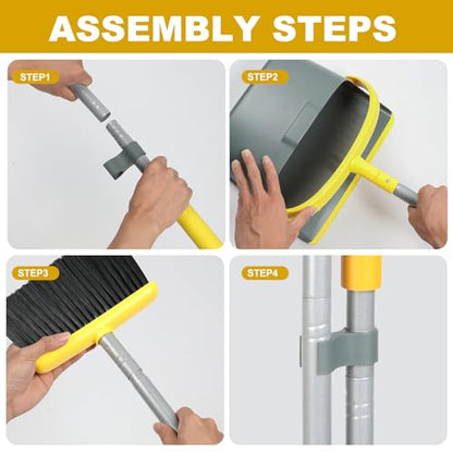 Broom and Dustpan Set with 54 Inch Long Handle - Perfect Dust Pan and Brush Combo for Home Efficient Cleaning (Yellow and Grey) - color: Yellow and Grey