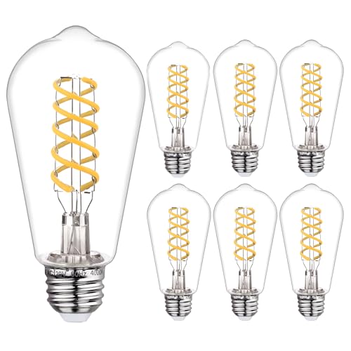 6 PCS ST58 Dimmable Spiral Vintage E26 LED Bulb 60 Watt LED Edison Bulbs - color: 4000k 6pack