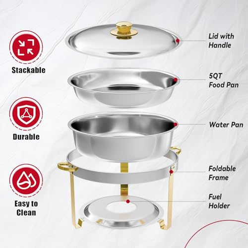 IMACONE Round Chafing Dish Buffet, 4 Pack, 5QT Gold Frame - color: Gold