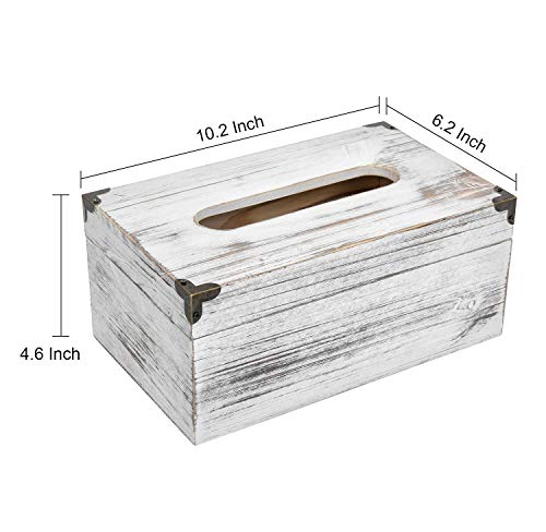 Distressed Wooden Rustic Facial Tissue Box Holder Tissue Box Cover Napkin Dispenser for Bathroom Living Room Dining Room Bedroom Toilet (Washed White) - color: Washed White