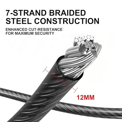 Venzio Heavy Duty 4FT 12mm (1/2 inch) Bike Lock Cable with Loops - size: 4FT