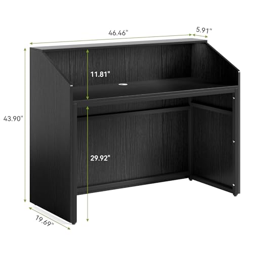 LITTLE TREE 47-Inch Reception Desk with Counter, Black Front Desk Reception Room Table, Retail Counter for Checkout, Modern Welcome Desk for Lobby, Office, Beauty Salon - color: Black