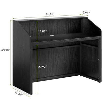 LITTLE TREE 47-Inch Reception Desk with Counter, Black Front Desk Reception Room Table, Retail Counter for Checkout, Modern Welcome Desk for Lobby, Office, Beauty Salon - color: Black