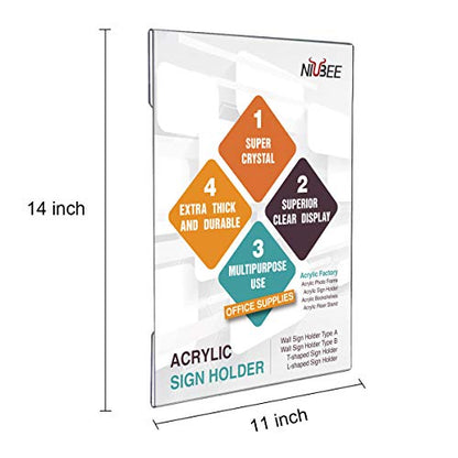 NIUBEE 11x14 Acrylic Sign Holder Wall Mount Clear Frame 6 Pack - size: 11x14"