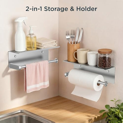 FORIOUS Wall Mount Paper Towel Holder with Shelf, Stainless Steel - color: Sliver