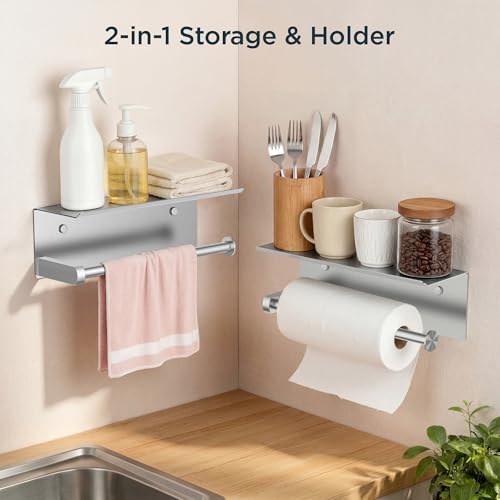 FORIOUS Wall Mount Paper Towel Holder with Shelf, Stainless Steel - color: Sliver