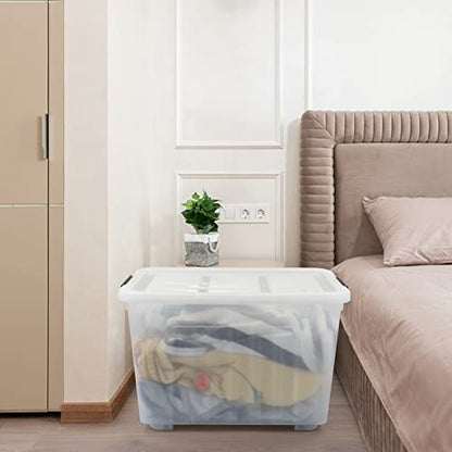 4-Pack Clear Large Plastic Storage Box with Wheels, 70 L - size: 70 L