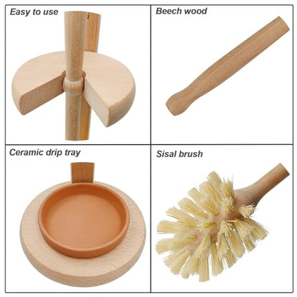CRAKTH Wood Toilet Brush and Holder Set, Toilet Bowl Cleaner Brush
