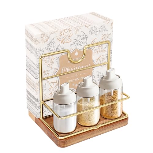 Livabber Napkin Holder, Metal Napkin Storage with Salt and Pepper Shakers Caddy Modern Napkin Dispenser for Table Kitchen Countertop, Not Including Salt and Pepper Shakers (Middle Wooden, Gold) - color: Gold, size: Middle Wooden