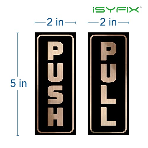 iSYFIX Push Pull Stickers Sign, 2x5 Inch, Brushed Gold/Black, 2 Pack - color: Brushed Gold / Black, size: Vertical 2x5