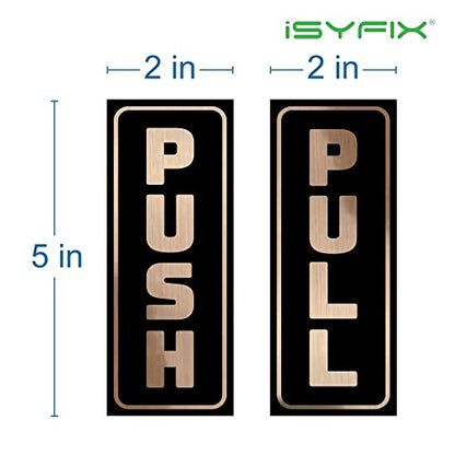 iSYFIX Push Pull Stickers Sign, 2x5 Inch, Brushed Gold/Black, 2 Pack - color: Brushed Gold / Black, size: Vertical 2x5
