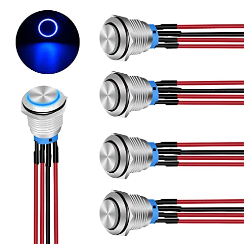 Nilight 16mm 12V Latching Push Button Switch Pre-Wired LED 5 Pack Kit - color: 5Pcs 16mm Switch