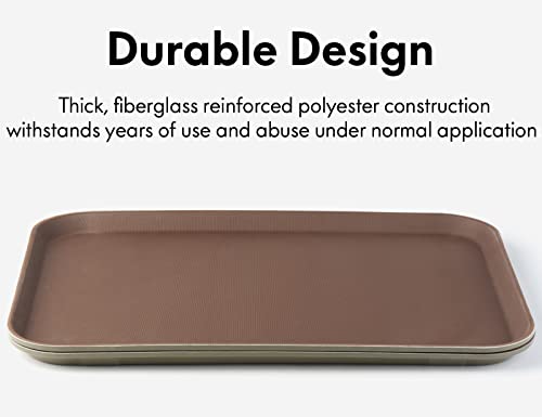 CURTA 2-Pack Restaurant Grade Non-Slip Tray, NSF, 22 Inch x 16 Inch, Plastic Rubber Lined Rectangular Serving Tray, Brown - color: Brown-rectangular, size: 16 Inch x 22 Inch