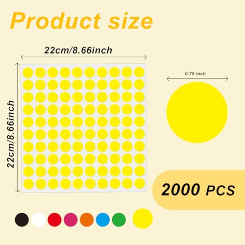 2000 Pcs 3/4" Garage Sale Price Stickers Sheets, Yellow Yard Sale Price Stickers, Round Color Coding Labels, Circle Dot Sticker for Home Decorative, Office, Classroom, Papers Etc - color: Yellow, size: 0.75inch