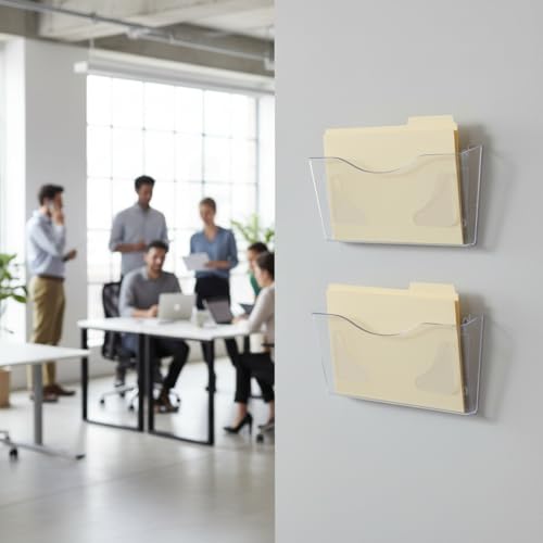 Azar Displays 250080-CLR-2PK Single Pocket Wall Mount File Holder, Clear Acrylic Vertical File Organizer for Office, Home, and School, Clear (2-Pack) - color: Clear, style: Horizontal