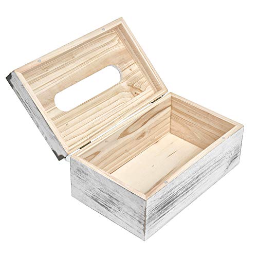 Distressed Wooden Rustic Facial Tissue Box Holder Tissue Box Cover Napkin Dispenser for Bathroom Living Room Dining Room Bedroom Toilet (Washed White) - color: Washed White