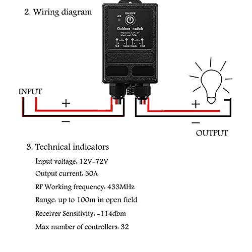 Waterproof Wireless Relay Switch,DC12V-72V 40A Relay Switch - size: 12V 300M switch