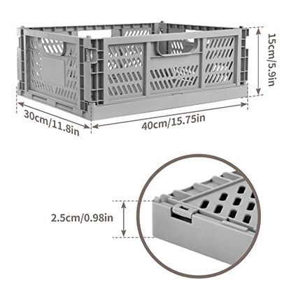 2 Pack Stackable Storage Crates, Plastic Foldable Baskets Large, Gray - color: Gray, size: Large: 15.7" x 11.8" x 5.9"
