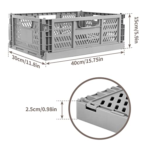 2 Pack Stackable Storage Crates, Plastic Foldable Baskets Large, Gray - color: Gray, size: Large: 15.7" x 11.8" x 5.9"