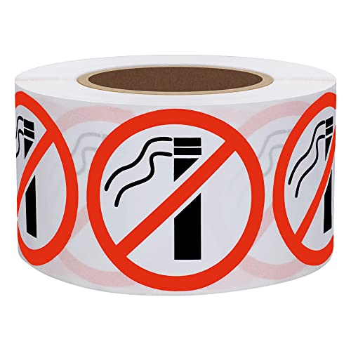 HYBSK No Smoking Logo Labels Glossy Paper Public Warning Stickers 1.5" Round 500 Total Per Roll (1.5 inch) - size: 1.5 inch