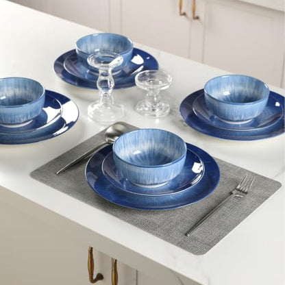 Sweejar Ceramic Dinnerware Service of 8,24 pcsPlate and Bowls for Kitchen - color: Blue, style: Service for 8 (24PCS)