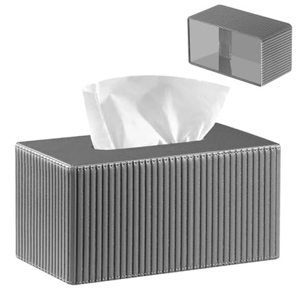PUSU Extra Large Rectangular PU Leather Tissue Box Cover,Tissues Holder - color: Grey