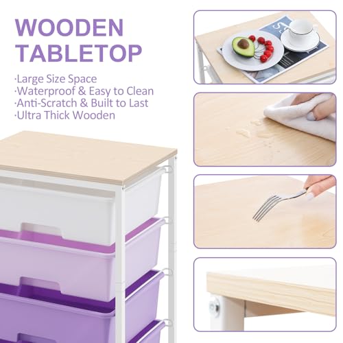 SYKIARIOL Rolling Cart with Drawers, 4-Drawer Utility Cart, Purple - color: Purple