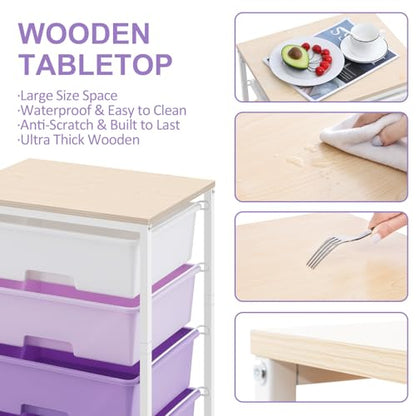SYKIARIOL Rolling Cart with Drawers, 4-Drawer Utility Cart, Purple - color: Purple