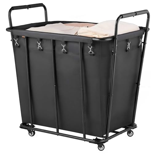 VEVOR Laundry Cart, Rolling Grocery Utility Cart with Waterproof Liner & Swivel Wheels, 260 LBS Large Load Capacity, Heavy Duty Shopping Basket for Laundry, Shopping, Camping, Grocery, Luggage, Black - size: 26.2"D x 36.4"W x 37.2"H
