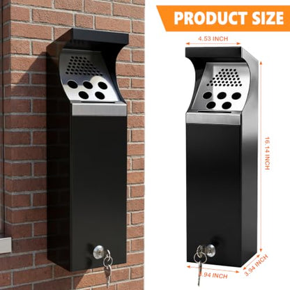 Wall Mounted Trash Can Outdoor Cigarette Butt Disposal Receptacle