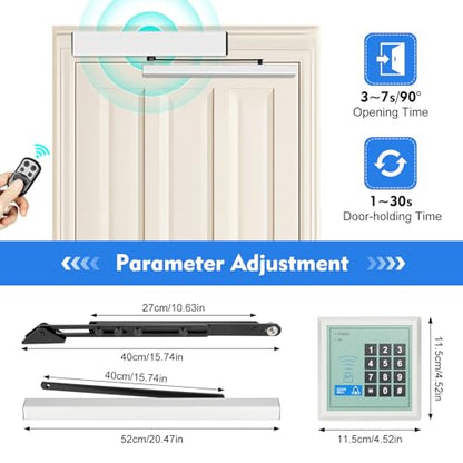 50W 24V Automatic Electric Handicap Swing Door Opener Remote Controllers w/Push Buttons Brushless Motor Gate Opener Remote Door Kit Handicap Door Operator Closer +2 x Remote Controllers