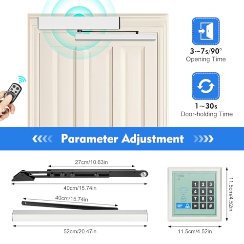 Automatic Swing Door Opener, 50W Commercial Automatic Door Opener Aluminum Alloy Low Noise Door Operator Intelligent Flush Door Motor Kit w/2 Remote Controllers for Offices Banks Hotels