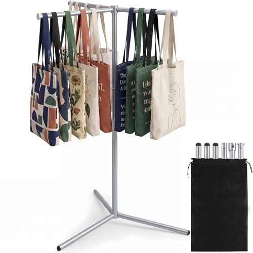 LEIFIDE 48 x 26.5 3-way Straight Arm Bag Rack Stand with Storage Bag Heavy Duty Metal Shopping Garment Rack Tote Bags Holder Stand for Vendor Retail Store Craft Fair Mall Boutique Trade Show(Silver) - color: Silver