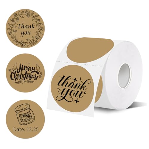 Thermal Labels,2 Inch Brown Round Thermal Printer Stickers,Self-Adhesive Round Direct Thermal Labels,Thermal Stickers for DIY Logo Design,Name Tag (500/Roll - color: Brown, size: 2 inches