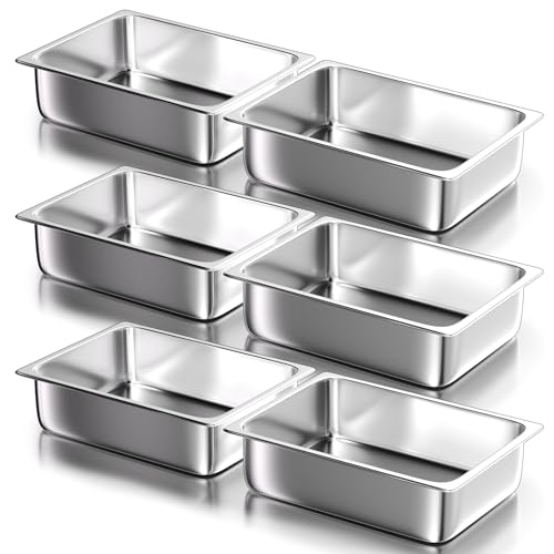 WantJoin Stainless Steel Steam Table Hotel Pan Set 1/2 Size 4 Inches 6pcs - color: 4" Deep, size: 1/2 Size