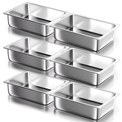 WantJoin Stainless Steel Steam Table Hotel Pan Set 1/2 Size 4 Inches 6pcs - color: 4" Deep, size: 1/2 Size