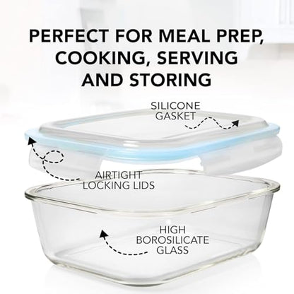 Razab 16 Pc (Set of 8) 30 Oz Glass Meal Prep Containers with Lids, Airtight Large Glass Food Storage Containers, Reusable Leak Proof BPA Free, Freezer to Oven and Dishwasher Safe - color: Blue