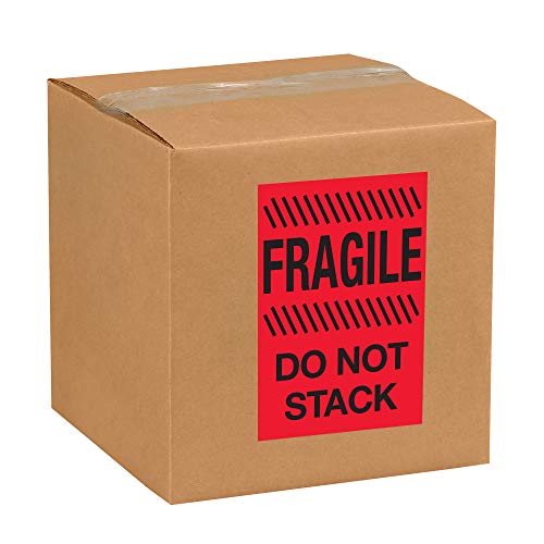 Tape Logic Aviditi Tape Logic 4" x 6","Fragile Do Not Stack" Fluorescent Red Warning Sticker, for Shipping, Handling, Packing, and Moving (1 Roll of 500 Labels)