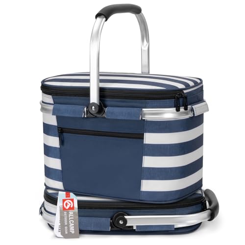 ALLCAMP Picnic Basket, 22L Insulated Cooler Foldable, Thick, Blue White - color: Blue White, size: Medium