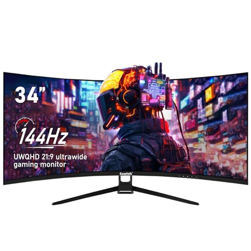 Gawfolk 34 Inch Ultrawide Curved 144Hz Gaming Monitor,UWQHD PC Screen