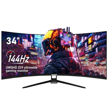 Gawfolk 34 Inch Ultrawide Curved 144Hz Gaming Monitor,UWQHD PC Screen