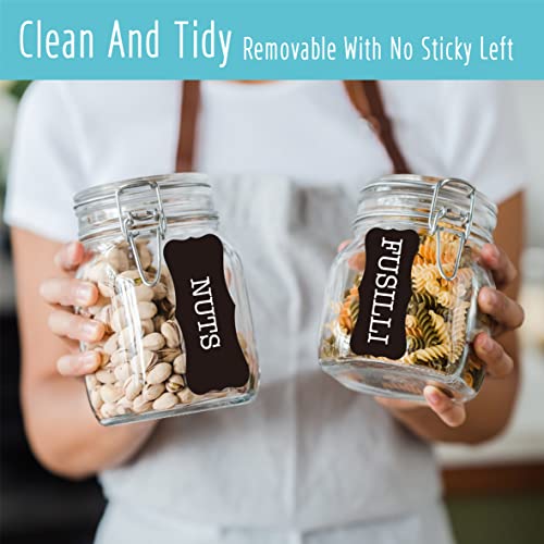 Hebayy 308 Pantry Food Labels, 280 Preprinted Flour Pasta Lentil Grain Condiment Oil Stickers, 28 Blank Ones, Waterproof Oil&Tear Resistant, No Residue for Kitchen Containers Jars(White on Black) - style: Style 4