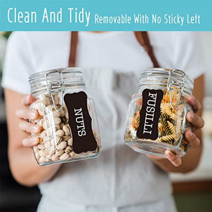 Hebayy 308 Pantry Food Labels, 280 Preprinted Flour Pasta Lentil Grain Condiment Oil Stickers, 28 Blank Ones, Waterproof Oil&Tear Resistant, No Residue for Kitchen Containers Jars(White on Black) - style: Style 4